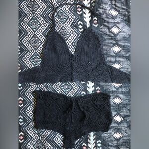 COPY - Black Crochet 2 piece Matching Set Size-S